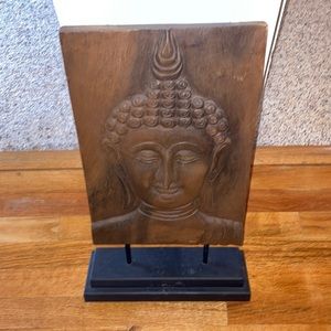 Hand carved buddha pannel with wooden stand.